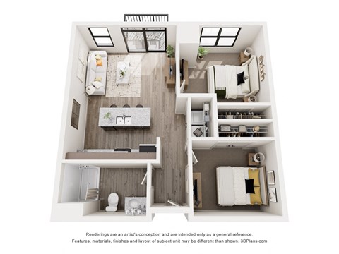 Floor plan for 2 beds, 1 bath, 793 sqft
